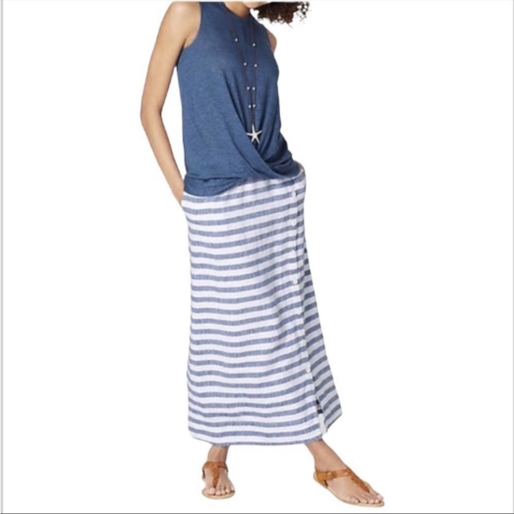 J.Jill Love Linen Midi Skirt - Blue &White Striped - SP